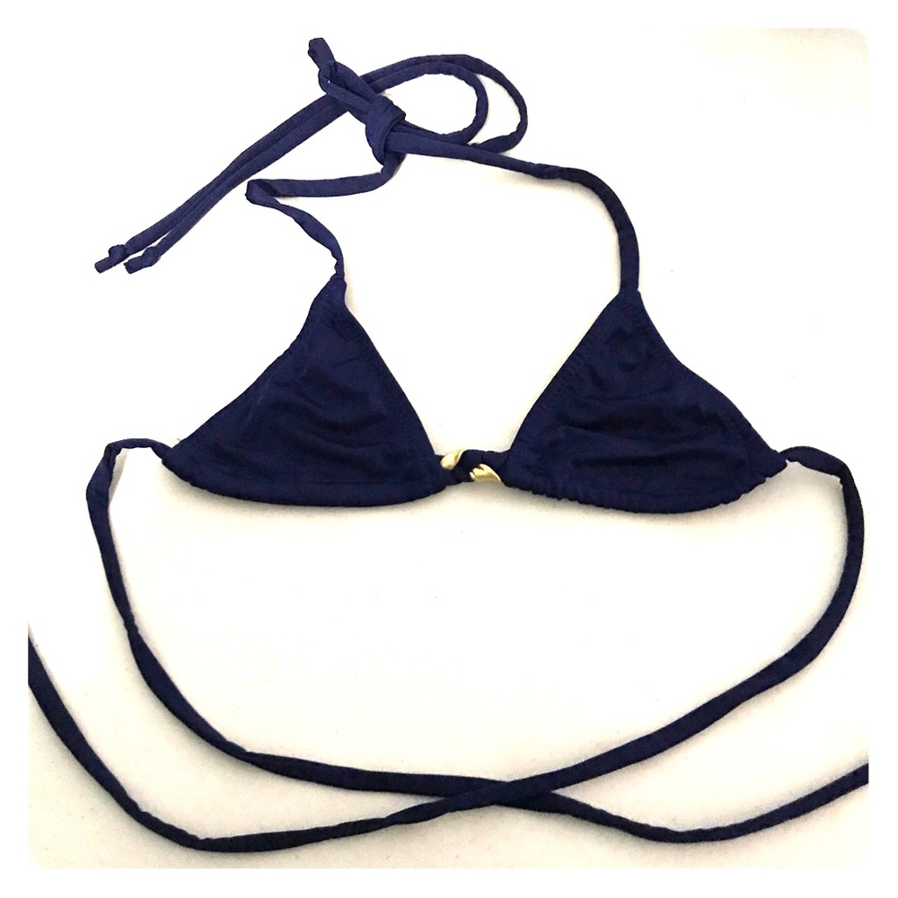 Navy Blue w/ gold braid Triangle Bikini top